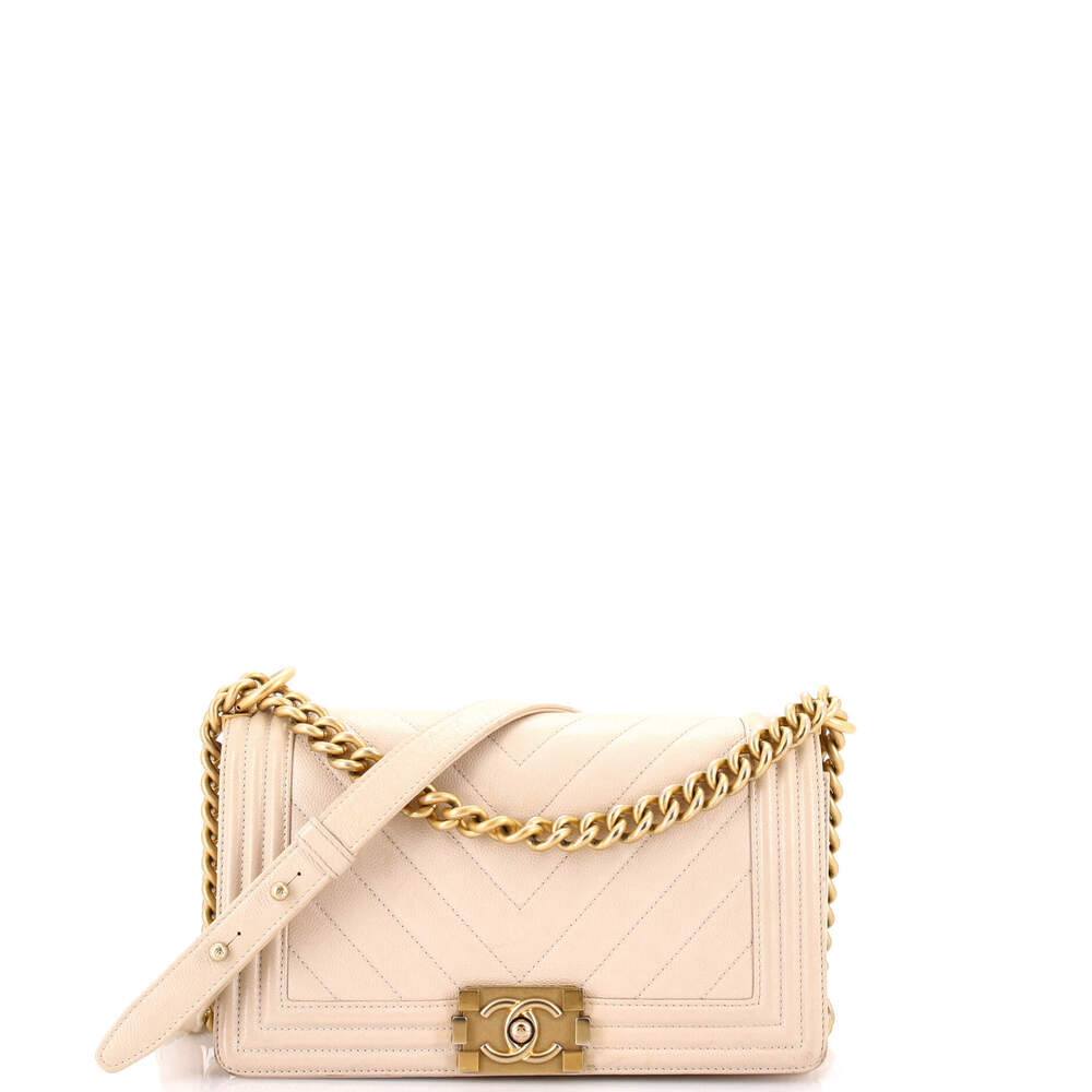 Chanel Old Medium Boy Flap Bag Chevron Caviar